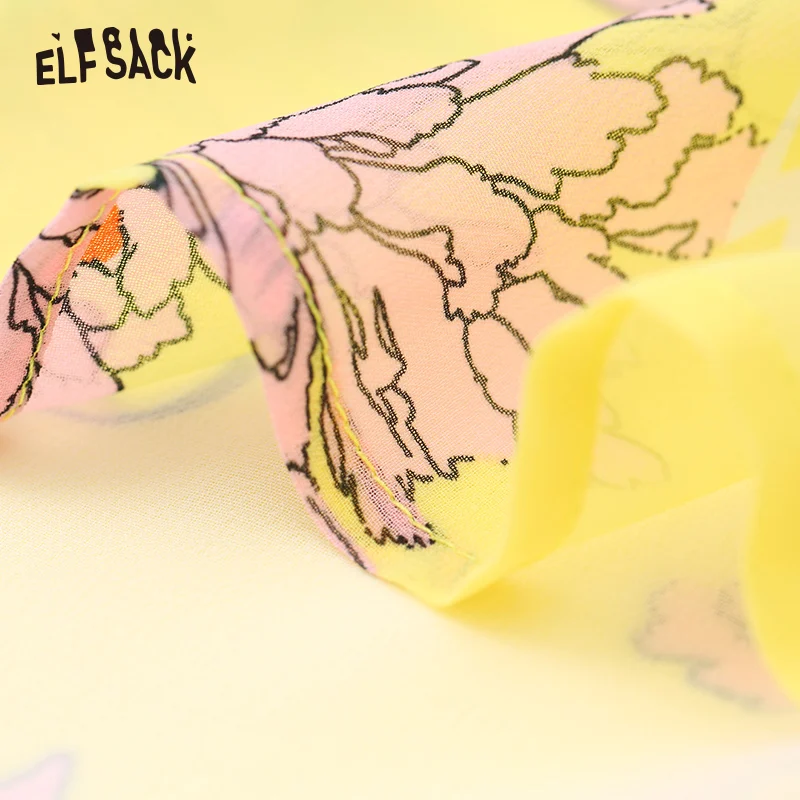 Женские винтажные блузы с оборками ELF SACK цветочным принтом V-образным вырезом