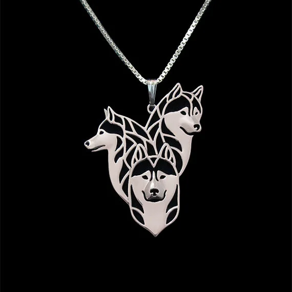 Сибирская Хаски семья-золотой и серебряный кулон ожерелье Собака ювелирные