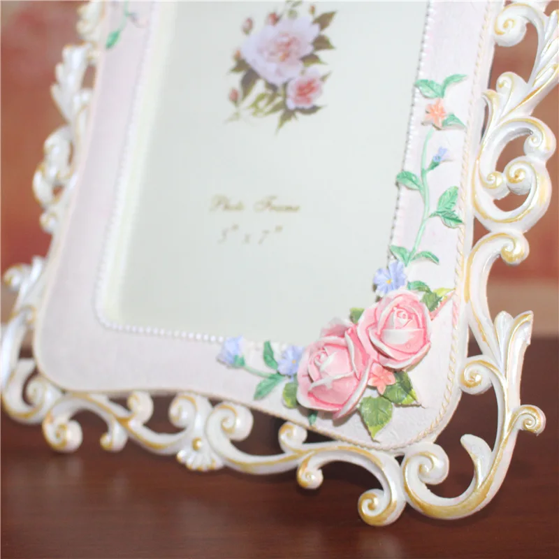 Ретро винтажная смоляная 7 дюймовая розовая Цветочная Фоторамка держатель для