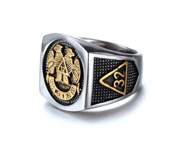 Classic Gold масонской масоном Титан Ring No 32 выгравированы бесплатно Mason Кольца Для мужчин подарок Модные украшения аксессуары 10 шт