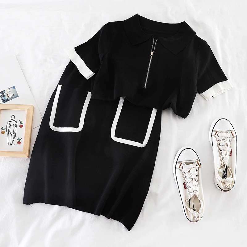 2019 Новый Модный женский комплект из двух предметов летний Вязаный топ с