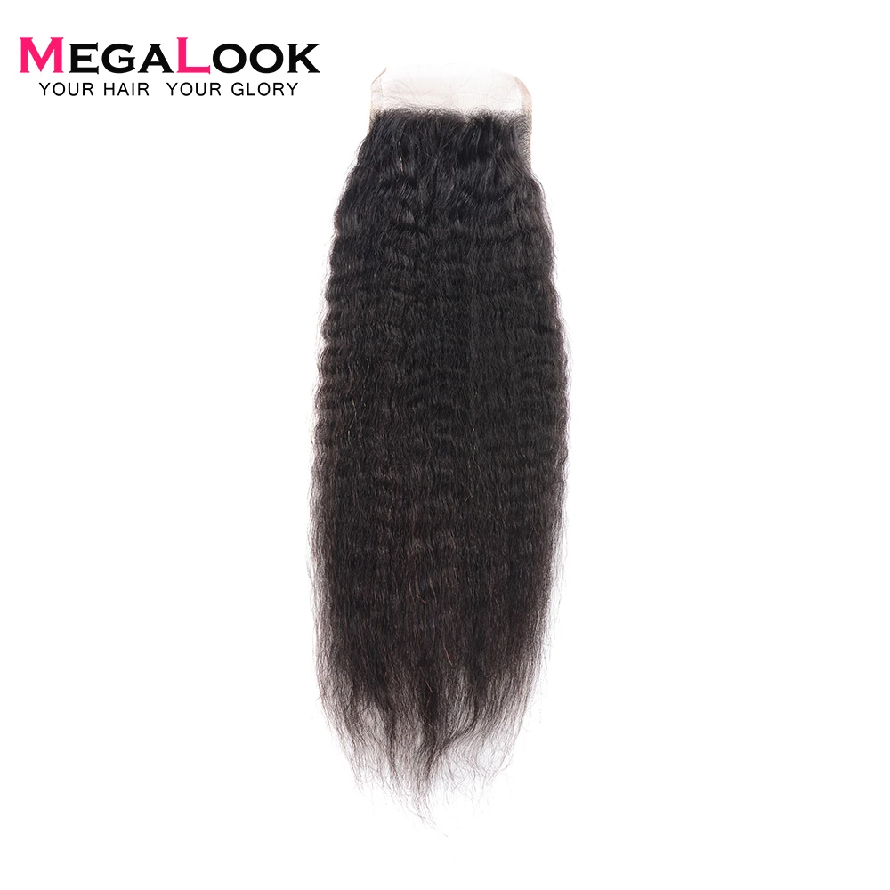 Megalook Yaki 4*4 закрытие шнурка 10 22 дюйма бразильские Реми человеческие волосы