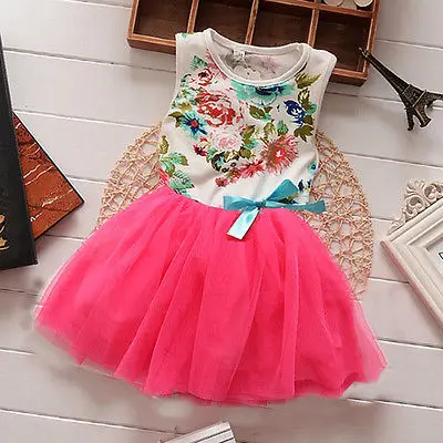 Summer 2016 Princess Girls Baby Kids Floral Lace Patchwork Tops Fancy Tutu Dress Tulle One-pieces 1-5Y | Детская одежда и обувь