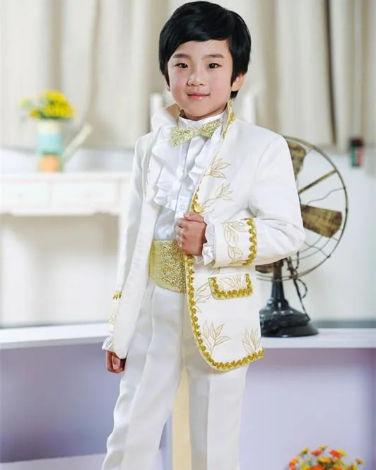 Новинка модные костюмы для мальчиков белый праздничный смокинг детей Свадебные