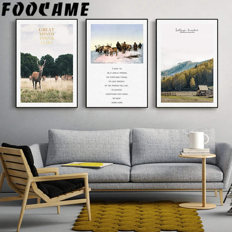 Фон с изображением оленя природы леса скандинавских плакатов и принтов