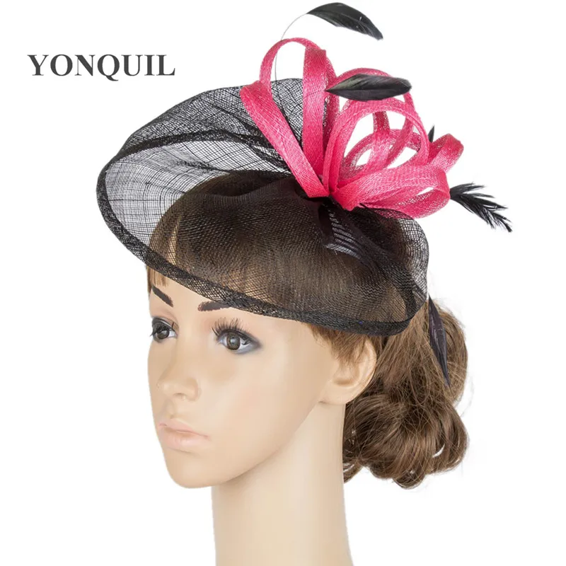 

Elegant Women Sinamay Fascinator Headbands Or Hair Clip Ladies Feather Headwear Mesh Church Party Hair Accessories Wedding Hat