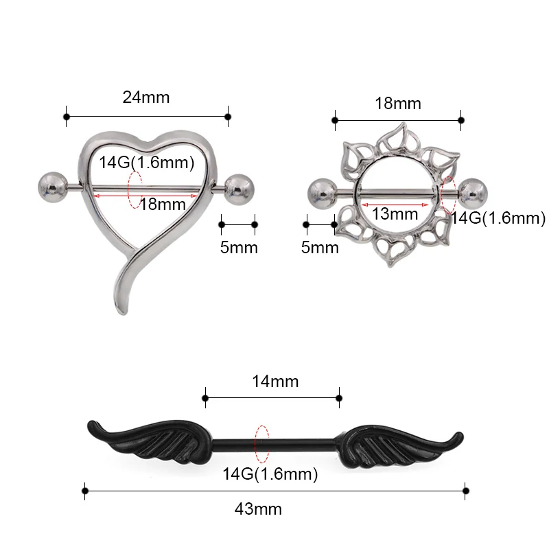 3 вида кольца для сосков с шариками сердцем перьями цветами пирсинг пирсинга|pirsing