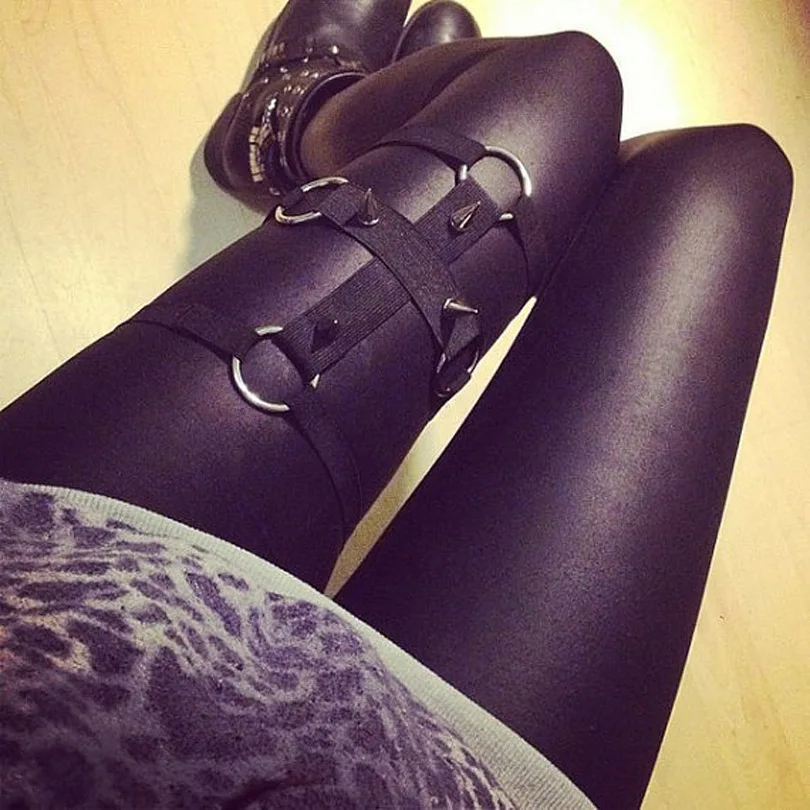 

Punk Rock Handcrafted Elastic Round Leg Garter Belt Thigh Harness Body Bandage Cage Straps Women Leg Ring Thigh Harness