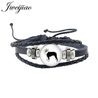 jweijiao cute animal dog fish birds cat silhouette black leather bangles glass cabochon charm bracelets party punk jewelry t309
