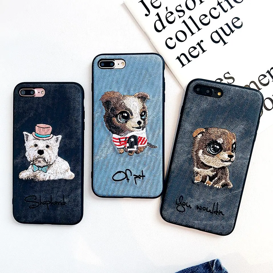 Embroidered dog phone case For iPhone 6 6S 7 8 Plus X XR XS MAX iphone Funda Drop-proof Back Covers |