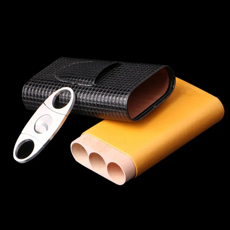 Классический Высококачественный чистый воловья кожа черный сосновый деревянный портсигар Hoder 3 трубка с