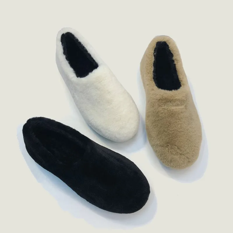 Zoe Saldana 2019 Winter Shoes Women Warm Fleece Ballet Flats Designer Furry Casual Outdoor Wool Loafers Zapatos Mujer | Обувь