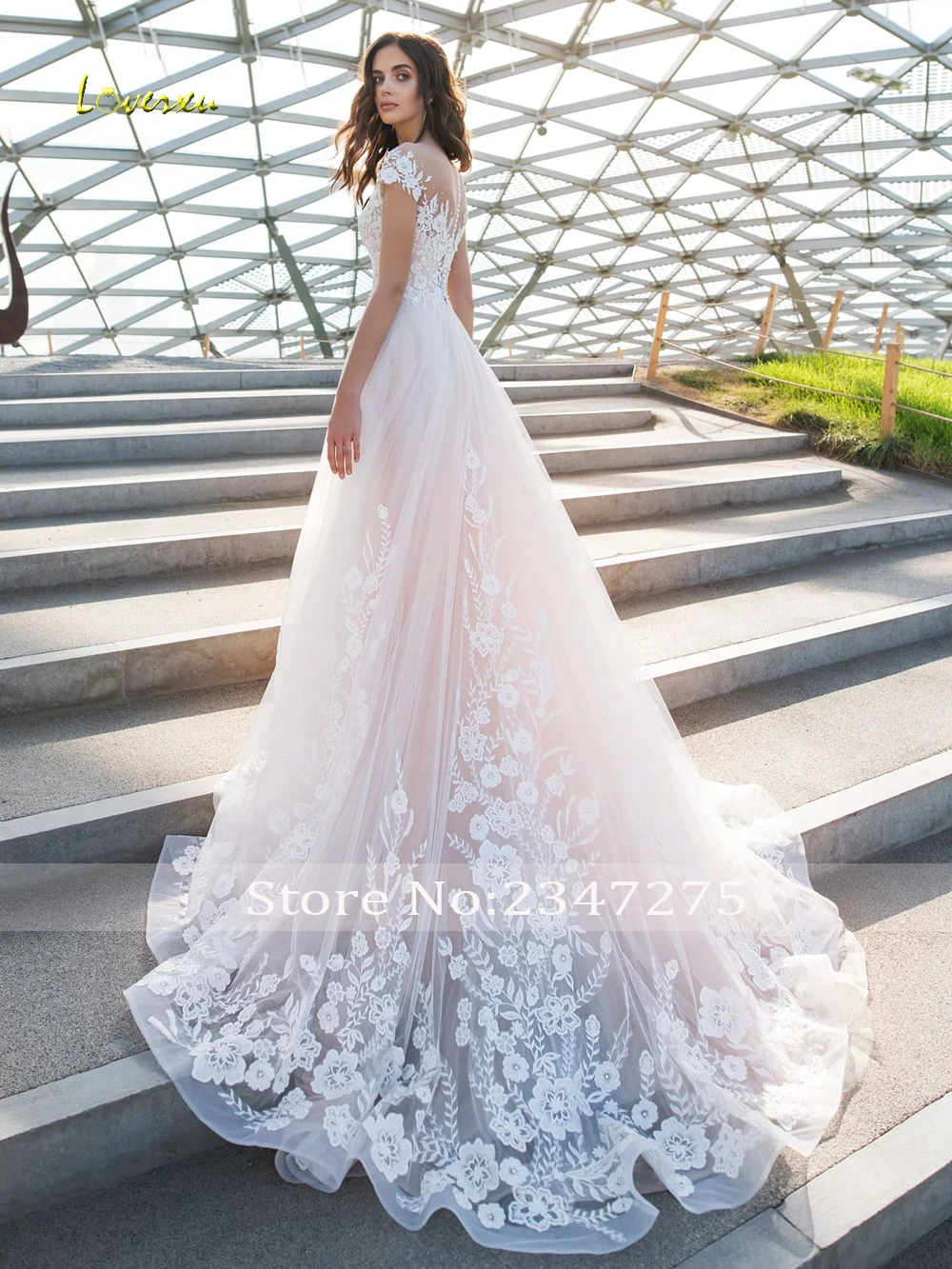Loverxu Иллюзия аппликации из бисера трапециевидные Свадебные платья 2019 роскошный