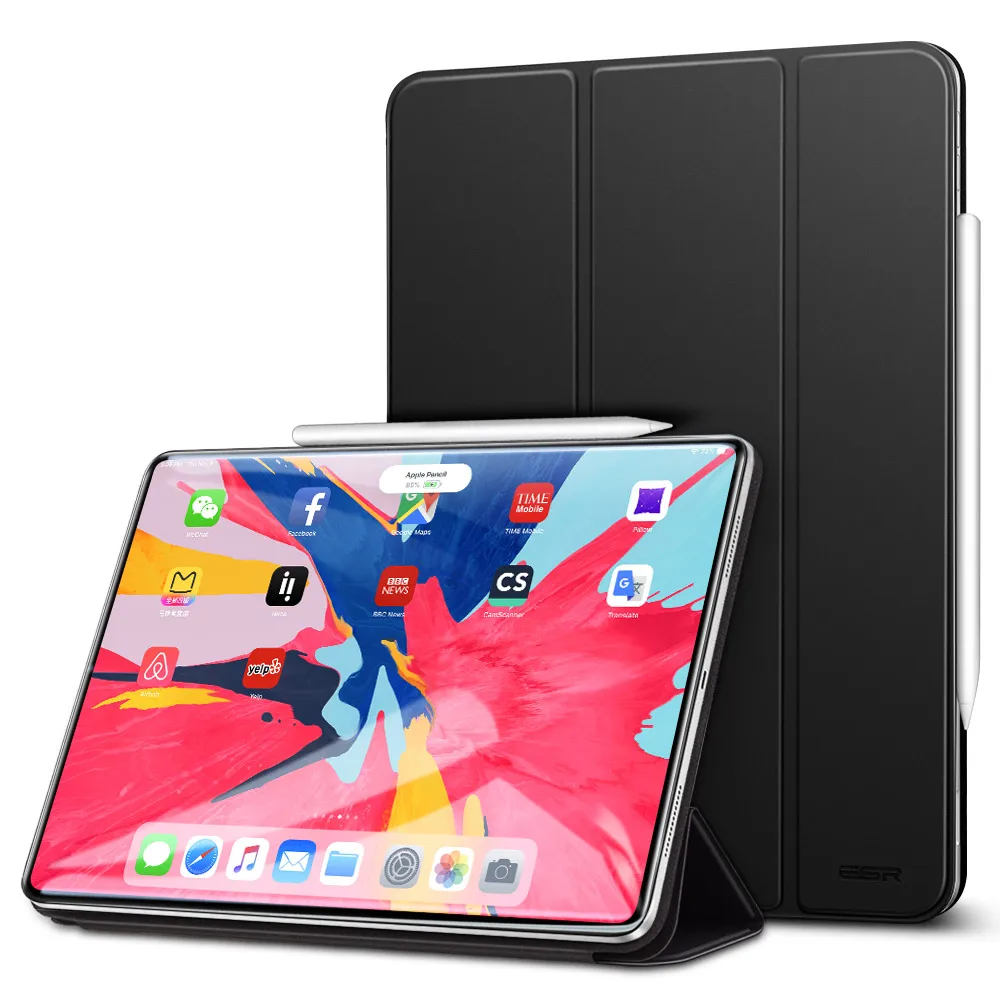 Магнитный смарт-чехол ESR для iPad Pro 12,9, чехол с тройной подставкой, Магнитный чехол с функцией автоматического сна/пробуждения, прорезиненное покрытие для iPad Pro12.9 - Цвет: Black