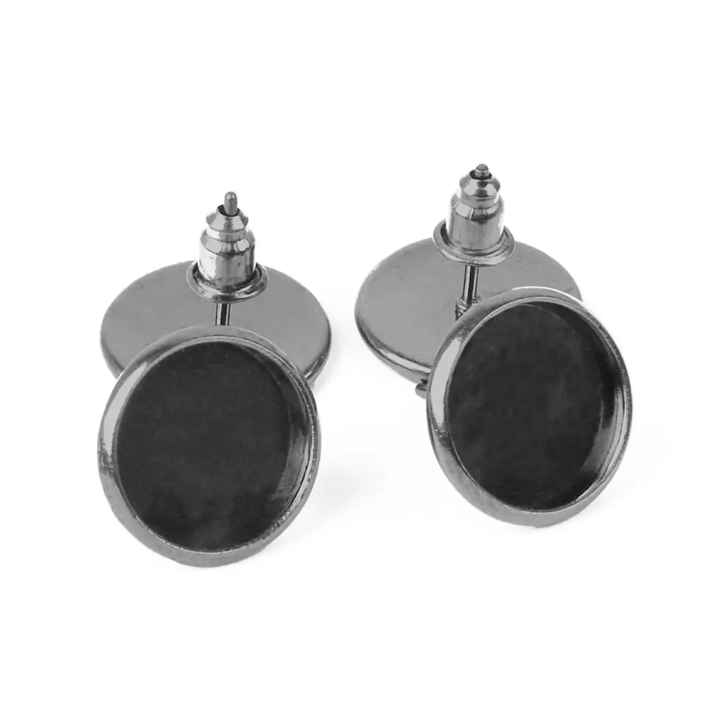 Gunmetal 10 шт. разноцветные 14 мм Серьги Установка Кабошон Камея База лоток ободок пустые подходят 12 мм Кабошоны Ювелирных изделий - Цвет: Gunmetal