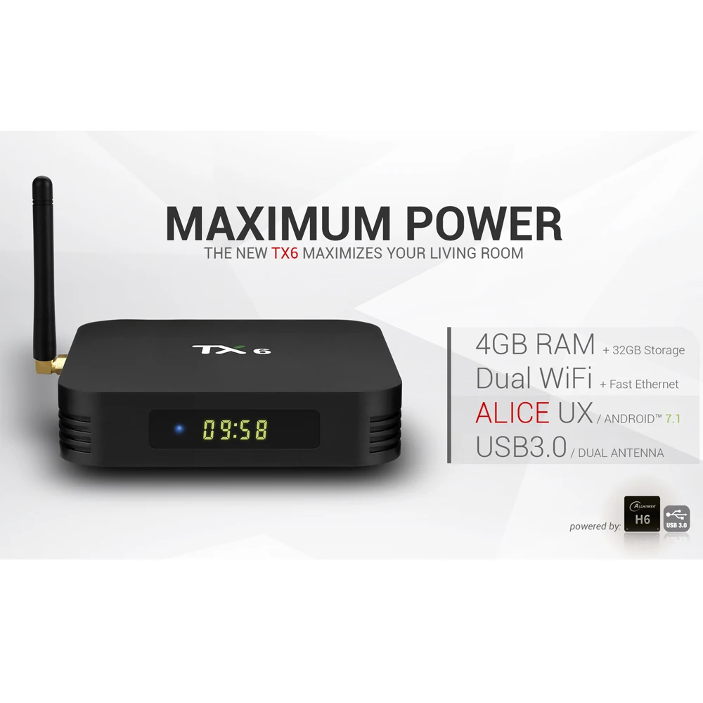 ТВ-приставка TX6 android 9 0 Allwinner H6 4 Гб DDR3 32 ГБ/64 EMMC 2 ГГц 5 Wi-Fi BT4.1 поддержка 4K H.265 Youtube