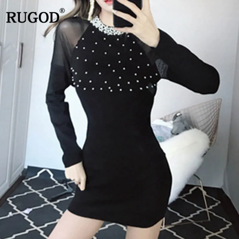Женское облегающее платье RUGOD однотонное кружевное мини с круглым вырезом новое