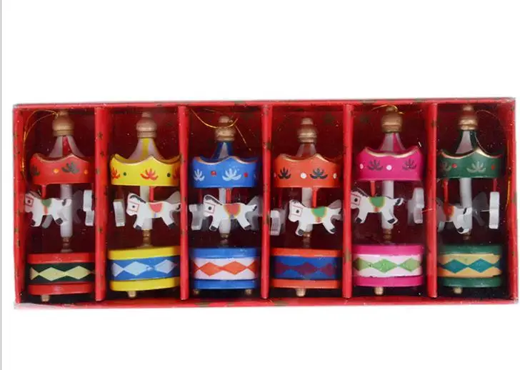 

Vintage Wood Carousel Horse Christmas Tree Pendant hanging Ornaments Romatic Wedding Birthday Hen Party decor with gift box