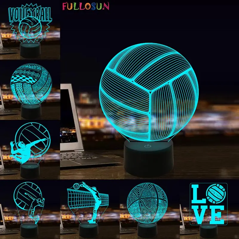 LED 3D Illusion Volleyball Night Lamp 7 Colors USB Light Kids Gift Bedrooms Sleeping Nightlight | Освещение