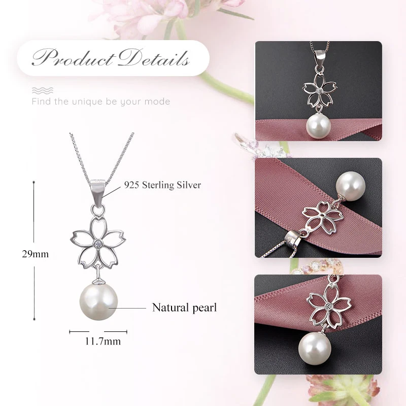 BRAVEKISS Romantic Hollow Flower Pearl Pedant Necklaces 925 Sterling Silver Necklace Freshwater Round Big Jewelry BLN0422 | Украшения и