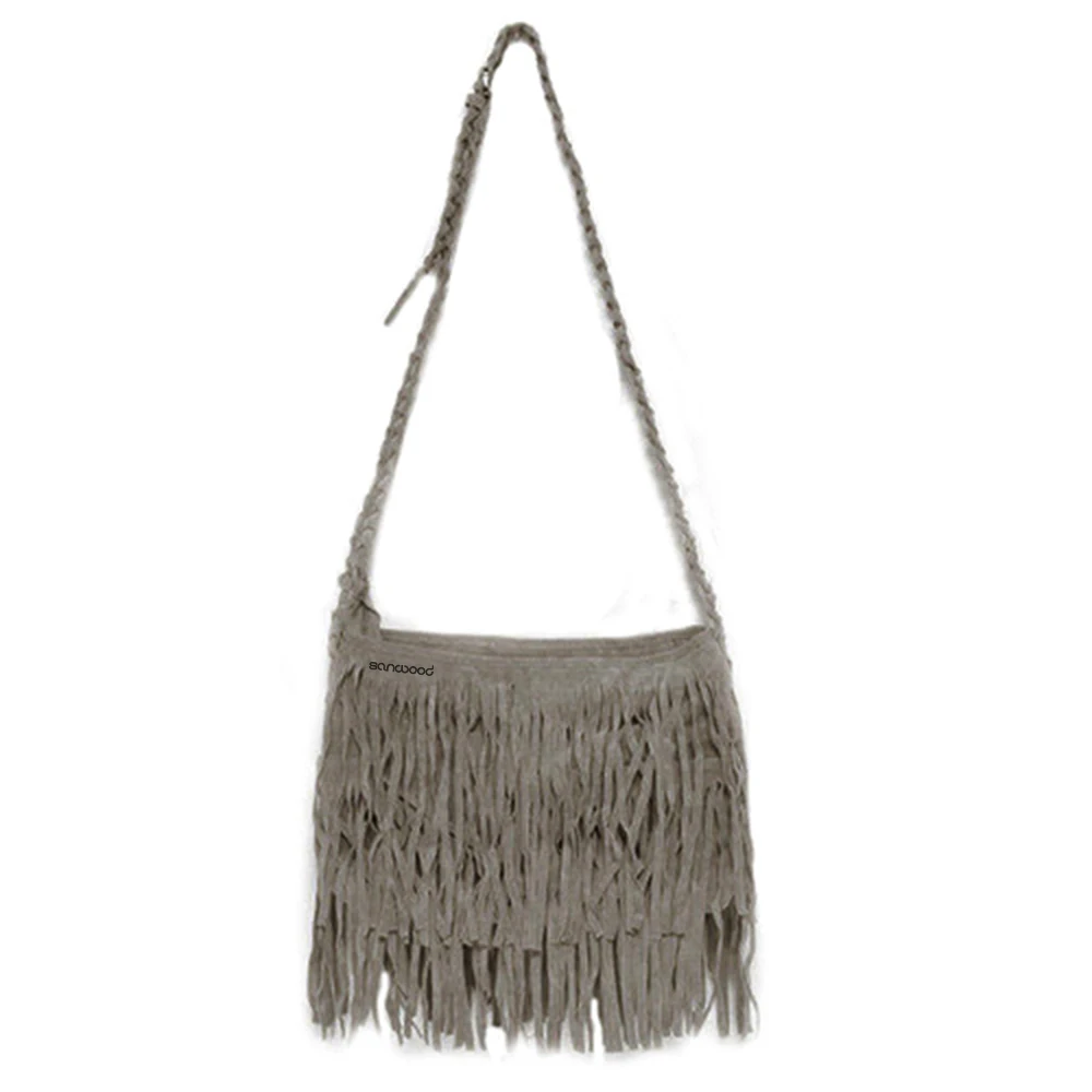 Женская Замшевая сумка мессенджер с бахромой и кисточками через плечо ранец
