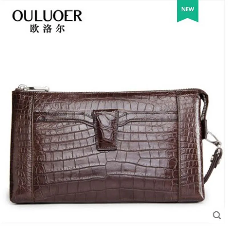 

Сумка ouluoer мужская из кожи аллигатора, сумочка-клатч с большим животом, кожаный саквояж в деловом стиле