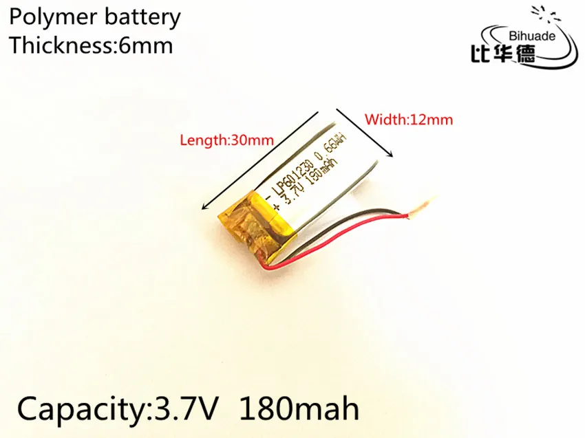 3.7V 180mAh 601230 Lithium Polymer Li-Po li ion Rechargeable Battery cells For Mp3 MP4 MP5 GPS PSP mobile bluetooth | Электроника