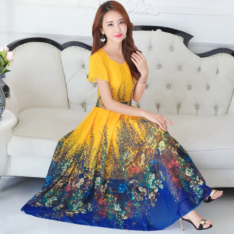 Женское шифоновое платье большого размера 4XL летнее богемное средней длины с