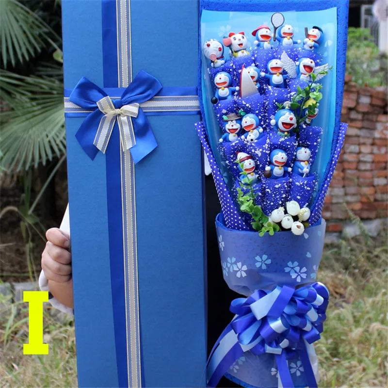 

Mini PVC Doraemon of Flowers bouquet fake roses artificial silk flower gift bouquets bridal valentines day toys pretty love