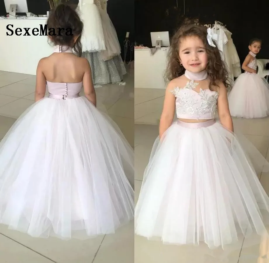 Two Pieces 2019 Little Girls Dresses for Wedding Ball Gown Backless Formal Party Wear Birthday Pageant Custom Made | Детская одежда и