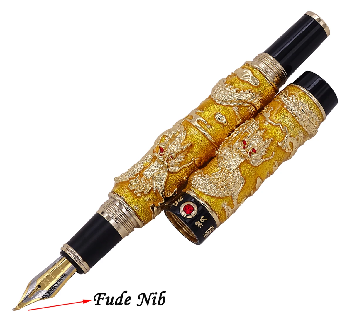 

Jinhao Golden Cloisonne Double Dragon Calligraphy Fountain Pen Fude Bent Nib Advanced Craft Writing Gift Pen for Business Office