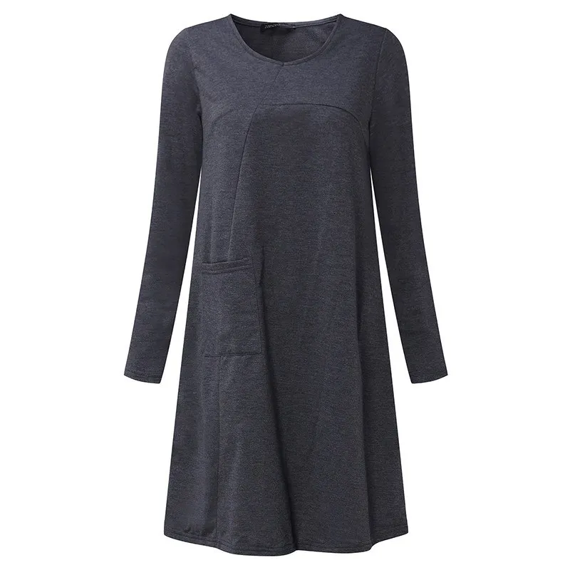 Dark Grey VONDA Одежда для беременных женское повседневное свободное платье с круглым вырезом и длинным рукавом длиной до колена для беременных Vestidos размера плюс Vestidos 5XL - Цвет: Dark Grey