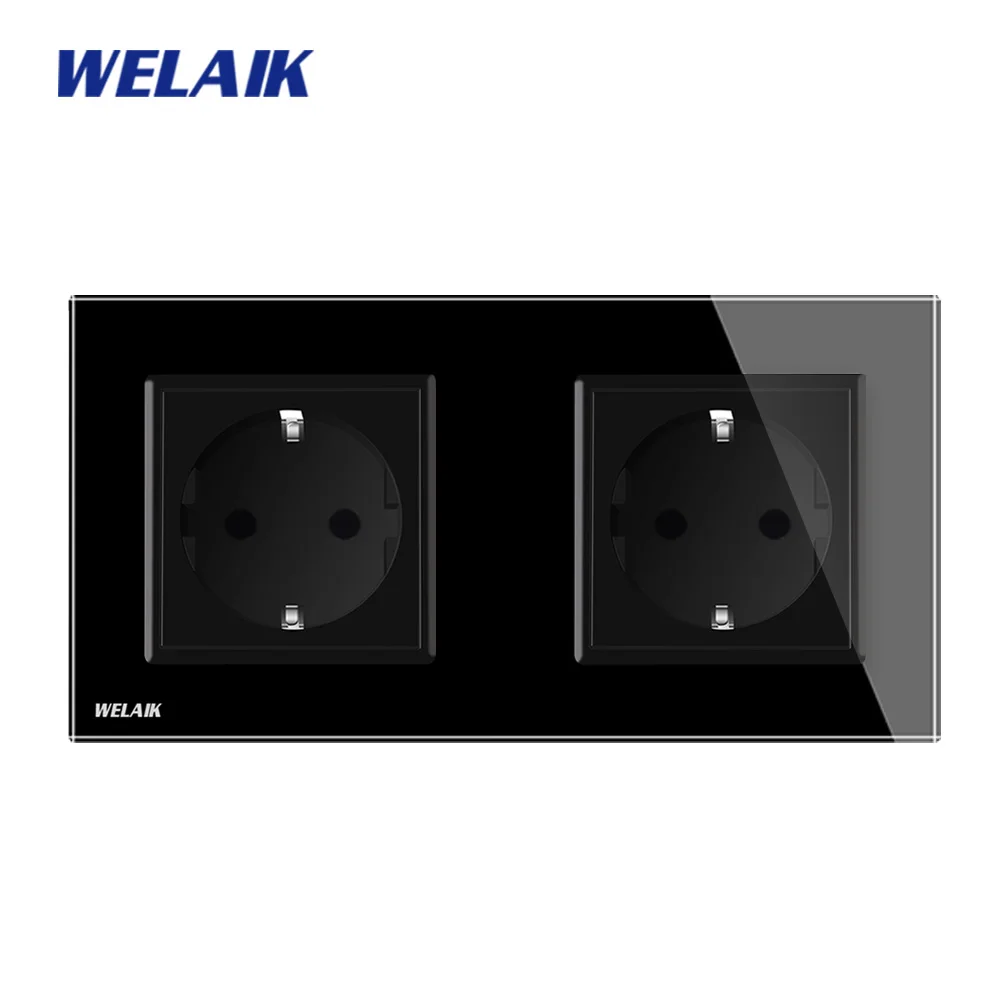 

WELAIK Glass-Panel Wall-Socket-Wall Outlet-Black-European Standard-Power-Socket AC110~250V A28E8EB
