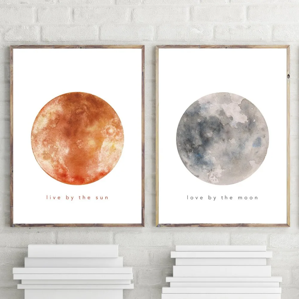 Live by the Sun Love Moon акварельный принт украшение над кроватью постер на солнце и луну