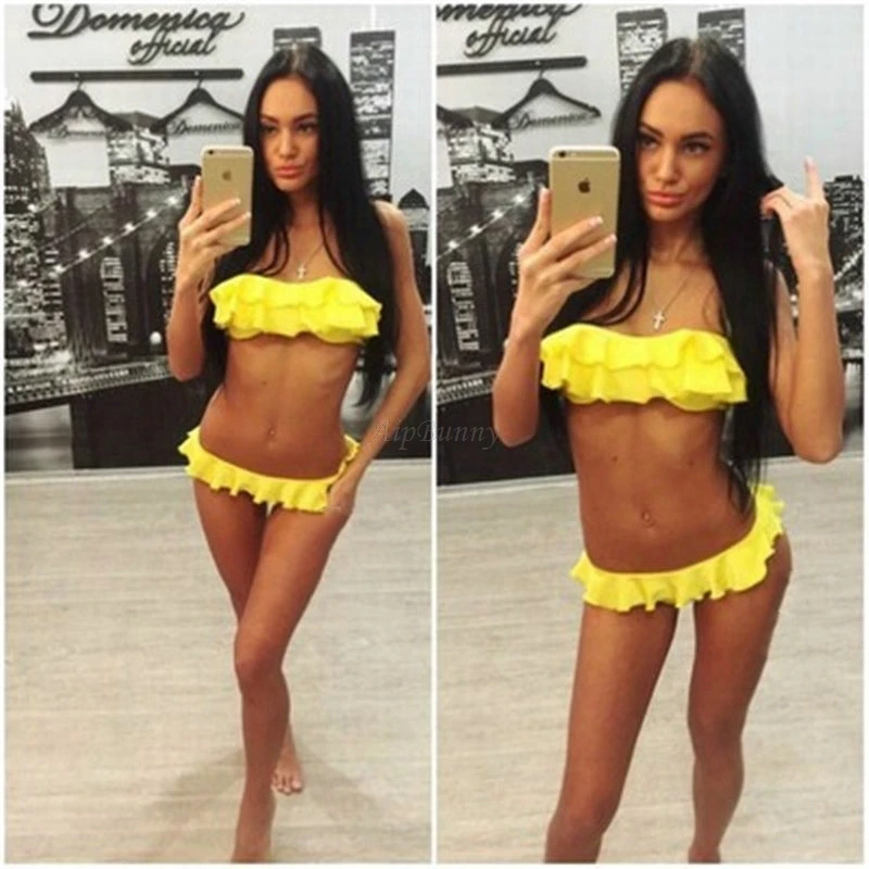 Сексуальный бандо купальные костюмы с оборками набор оборки Maillot De Bain Femme 2018