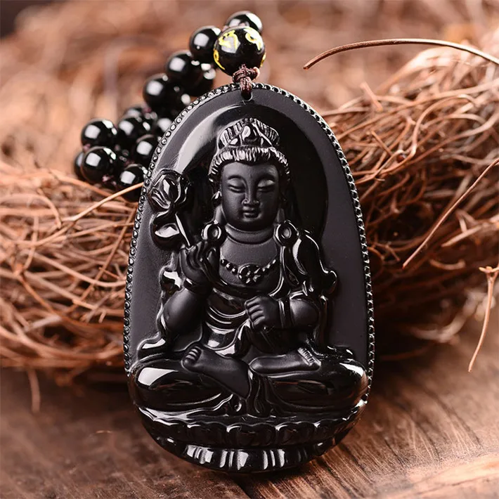 Ожерелье с подвесками Mahasthamaprapta Bodhisattva ювелирное изделие из черного обсидиана