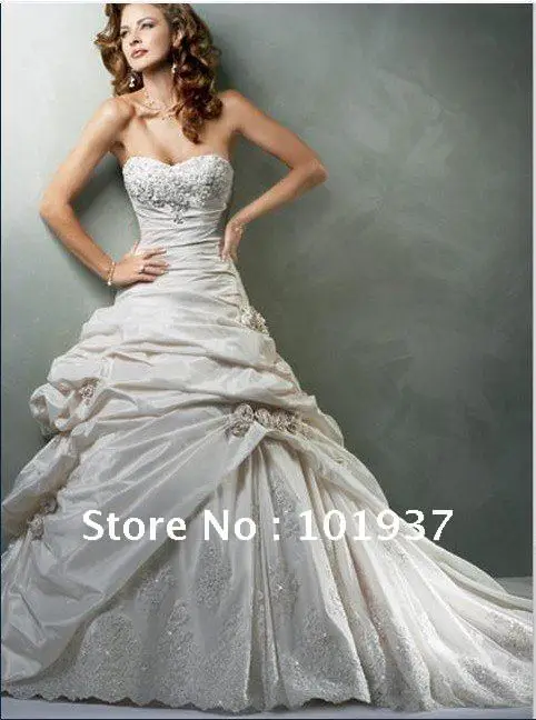 Promotion - Free Shipping Sweetheart Appliqued Beading A-line Real Sample Wedding Dress mg000 | Свадьбы и торжества