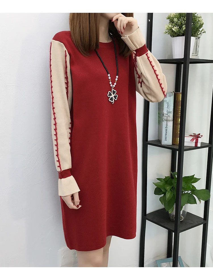 Размера плюс XL, XXL, XXXL мода Осенне-зимняя Дамская обувь Новое вязаное платье с длинным рукавом Свободные пуловеры мини Платья-свитеры L1583