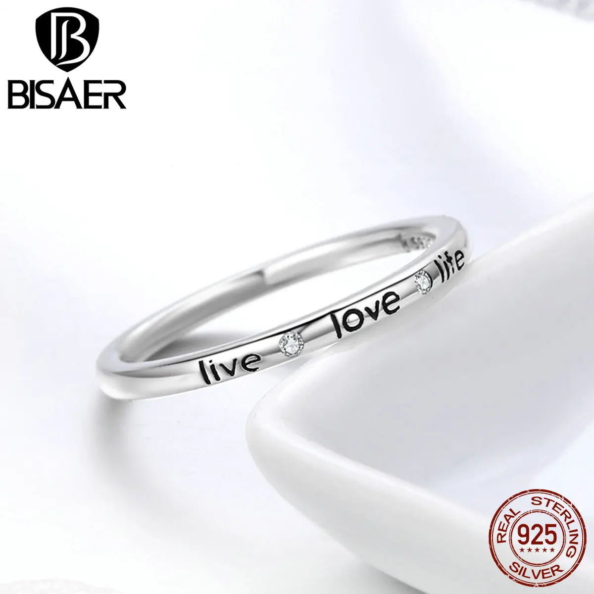 BISAER горячая Распродажа 925 пробы серебряные женские кольца с буквой Love Life и буквой алфавита для женщин Свадебные ювелирные изделия GXR275