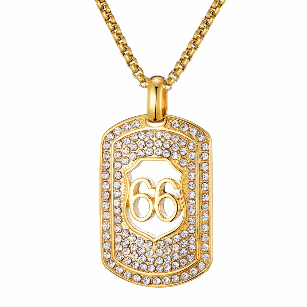 Полностью Iced Out Bling из нержавеющей стали собачья бирка 66 подвески и ожерелья для