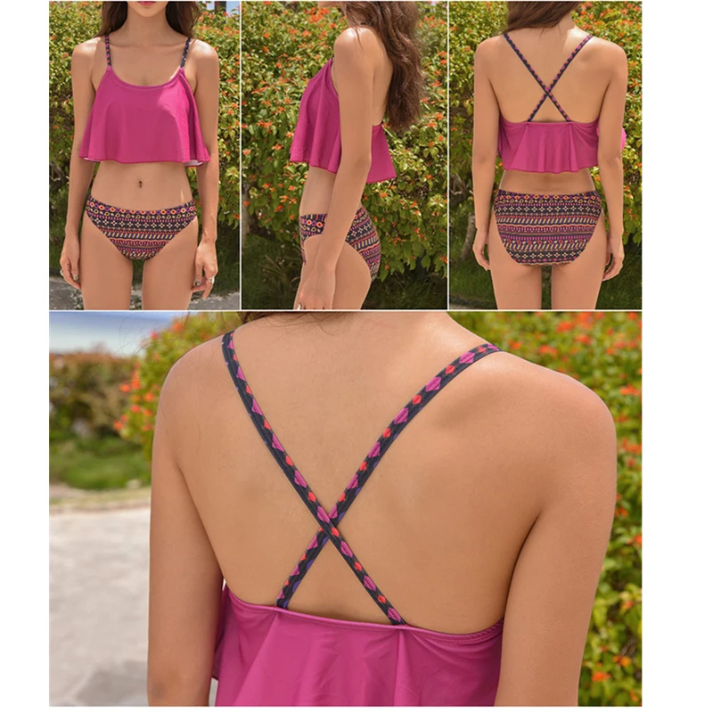 Бикини с оборками, горячая Распродажа, женские ретро купальники с оборками, купальный костюм с оборками, бикини для женщин и девушек, x-образная спина, пуш-ап, купальная одежда