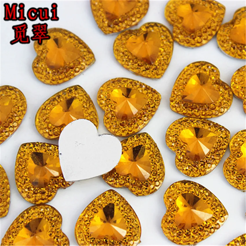 Micui 100pcs 14mm Heart Resin Rhinestone Crystal Stone flatback beads applique For DIY Wedding Decoration ZZ159 | Дом и сад