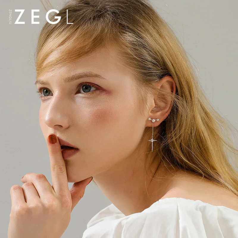 ZEGL крест серьги женские сережки темперамент простой дикий личности холодный