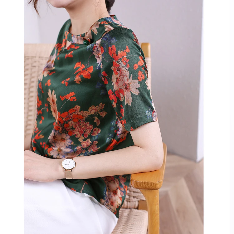 Женская летняя 100% натуральная шелковая блузка из натурального шелка с