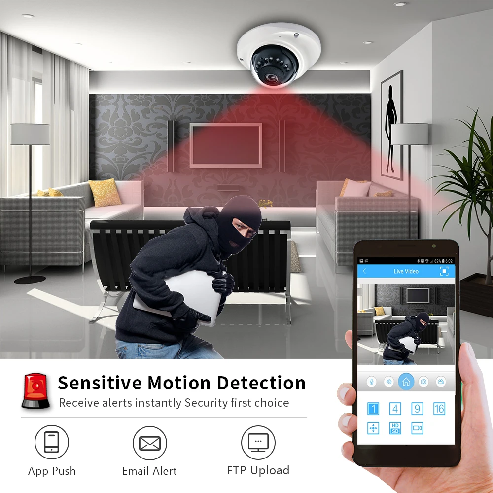 Pаспродажа Ip-камера Hamrolte H.265 SONY IMX307 Senor 1080P, антивандальная купольная камера, Аудиозапись, обнаружение движения, видеокамера ONVIF