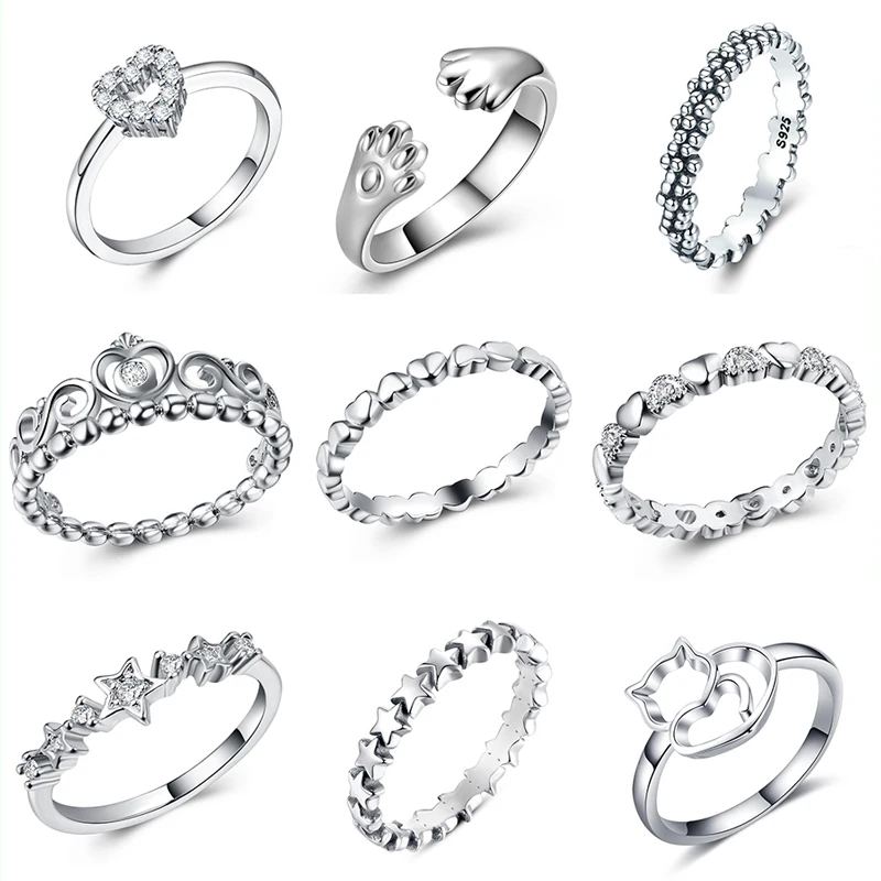 Женское кольцо с кристаллами Yobest серебряное цветочным любовь сердце корона