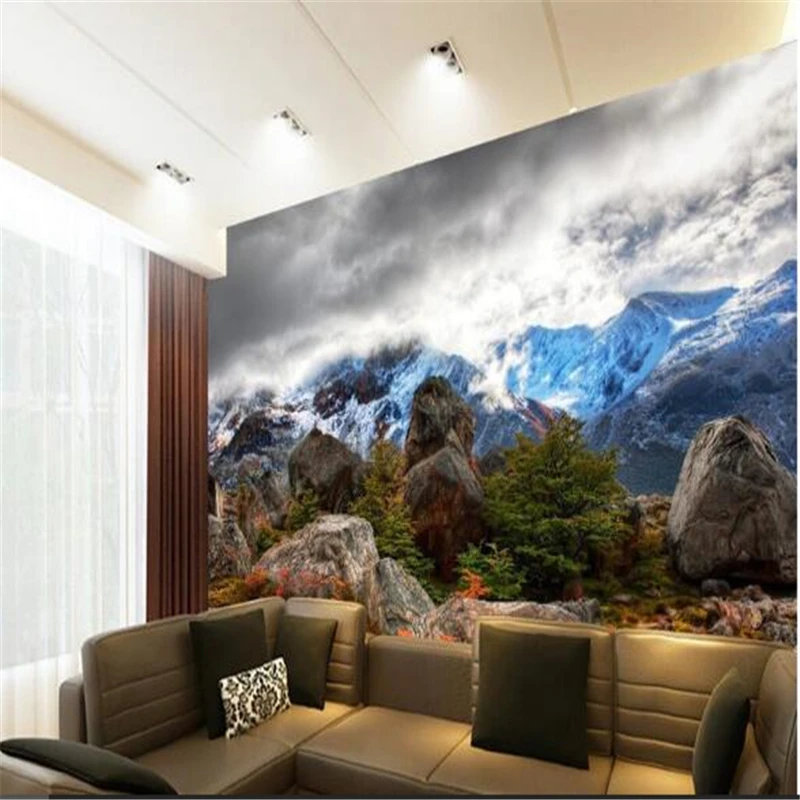 

beibehang Wallpaper Snowy Mountains Clouds Stone Photography Background Modern Mural for Living Room Large Painting Home Decor