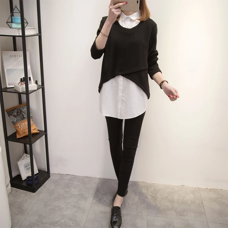 Комплект из двух предметов вязанные блузки Femininas весенний черный женский свитер