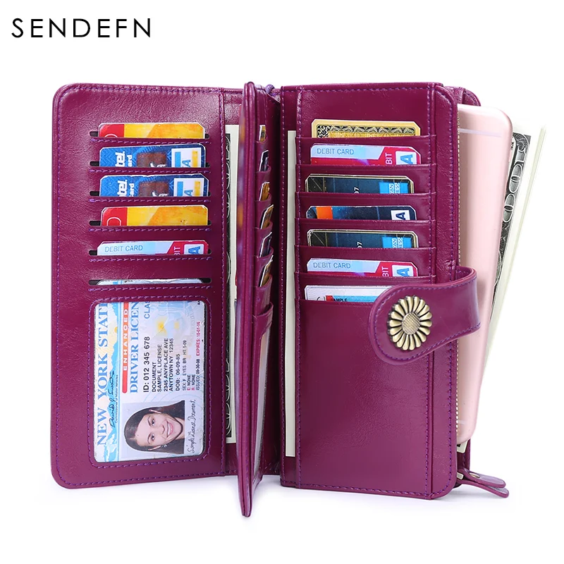 Женский Кожаный Клатч SENDEFN с RFID-защитой длинный Дамский кошелек на молнии
