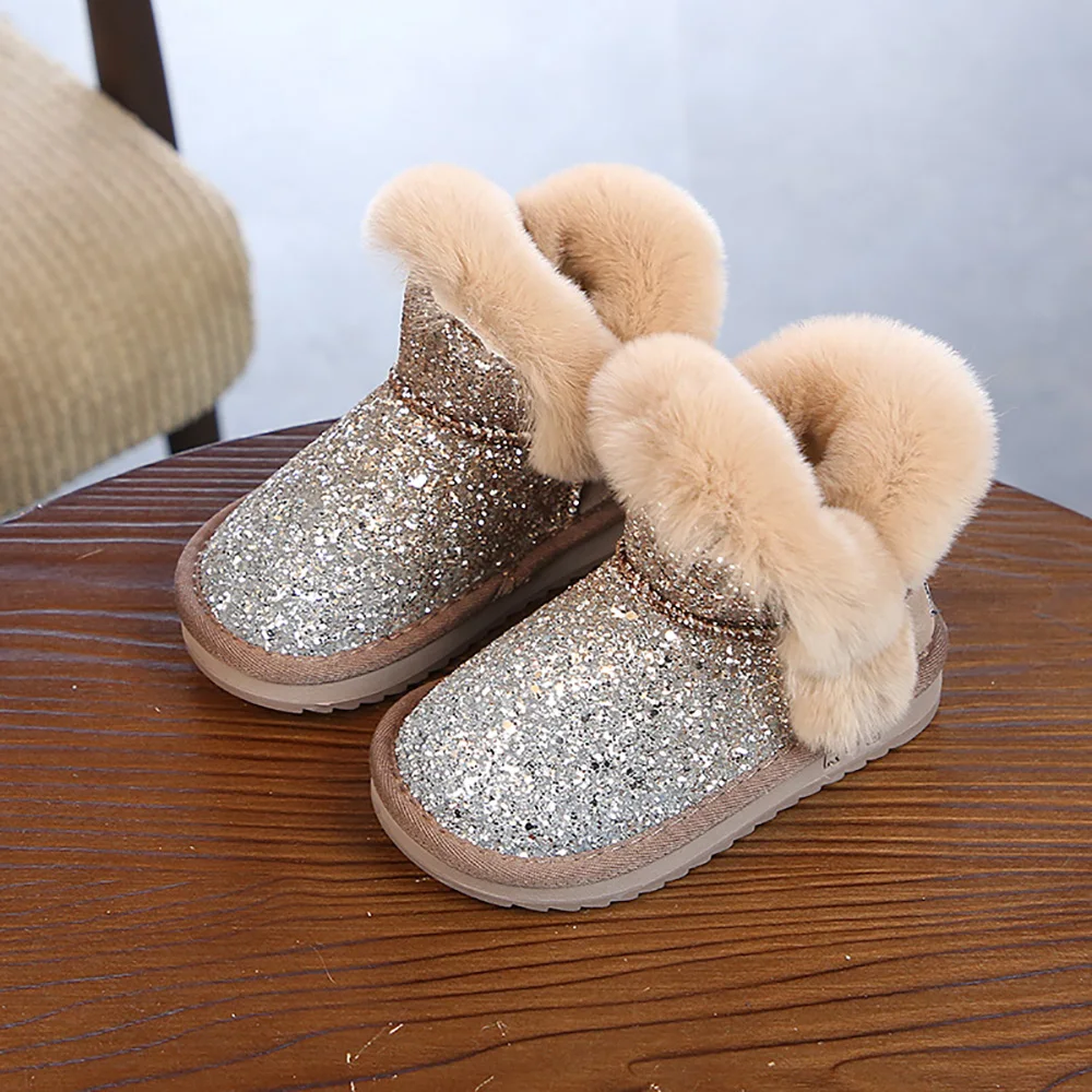 Новые зимние блесток флеш ребенка держать теплая обувь серый плюш для маленьких